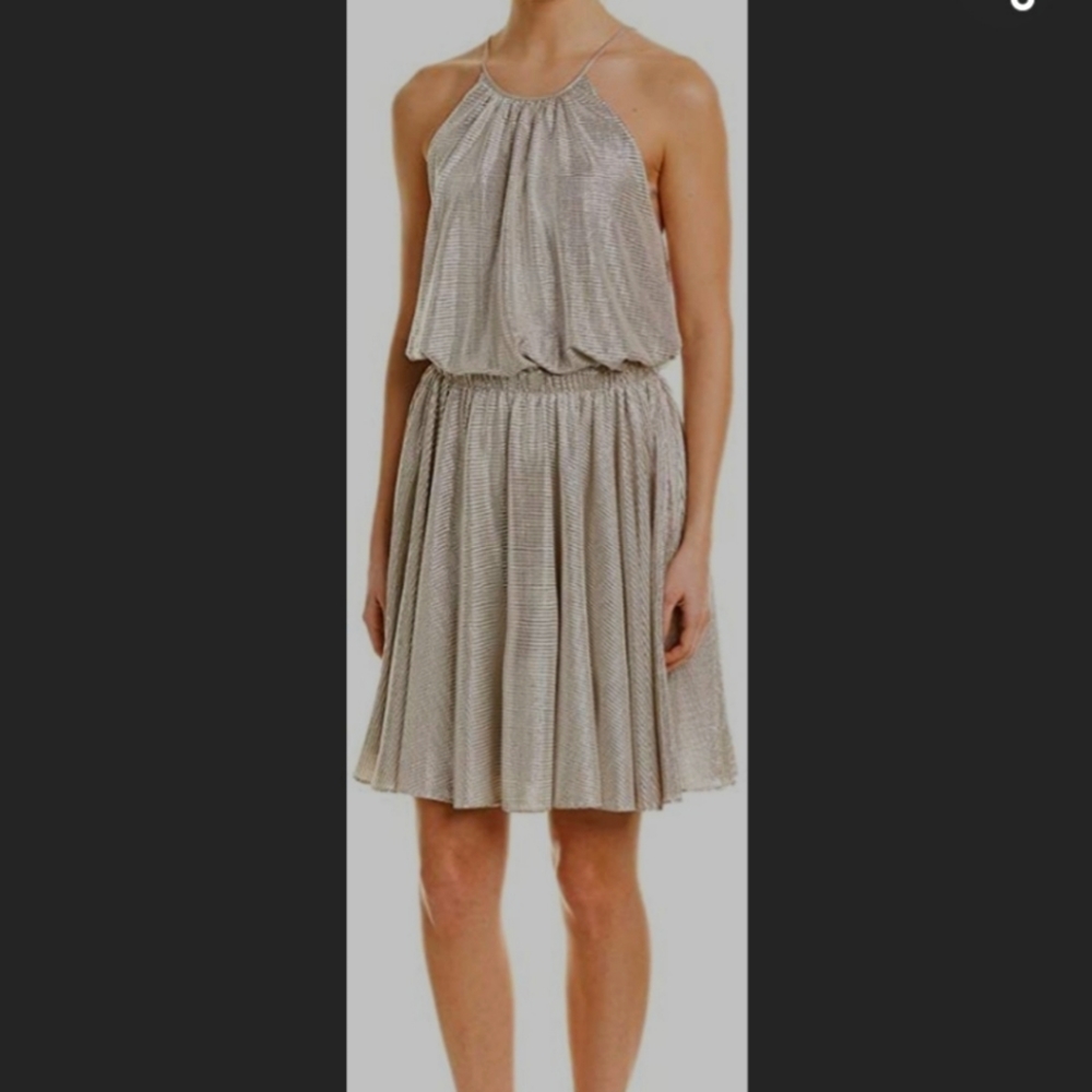NWT Halston Heritage size XL Silver Metallic Evening Dress Cocktail